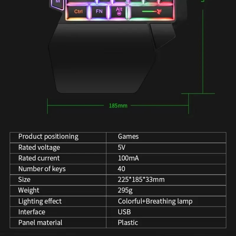 35-Key One-Handed Gaming Keyboard Wired Backlit Ultra-Slim for PC & Laptop