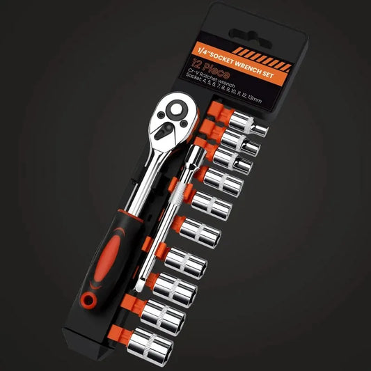12PC Socket Wrench Set – Ratchet Quick-Release Tool Kit for Car Repair