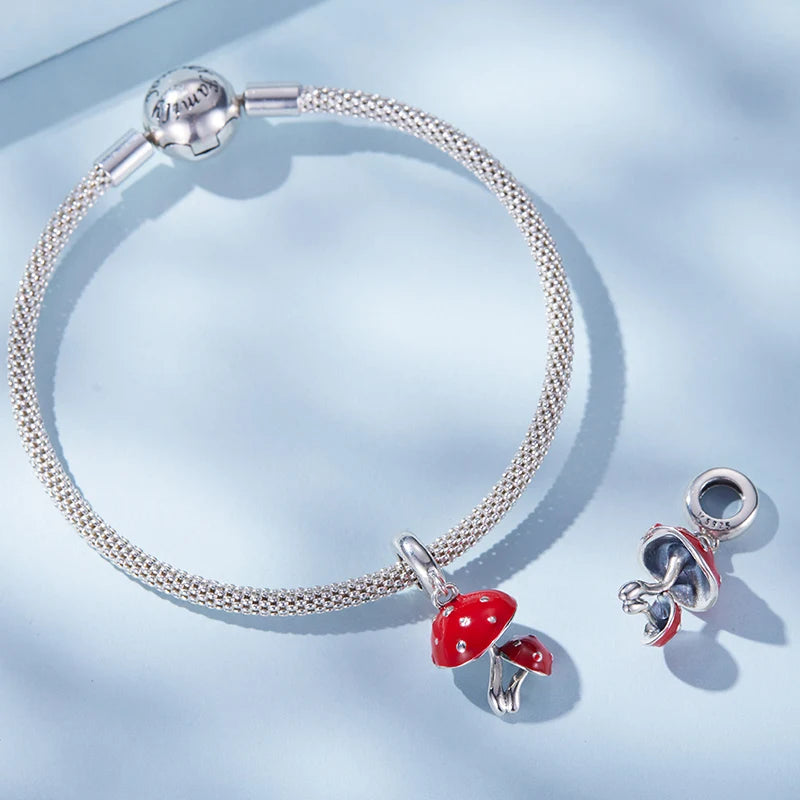 925 Silver Koi Fish & Red Mushroom Charm Bead for Bracelets & Necklaces