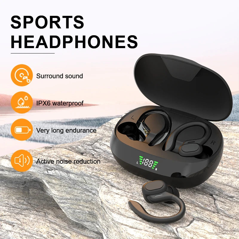 Wireless Earbuds Sport Ear Hook HiFi Stereo Waterproof Headphones w/Mic
