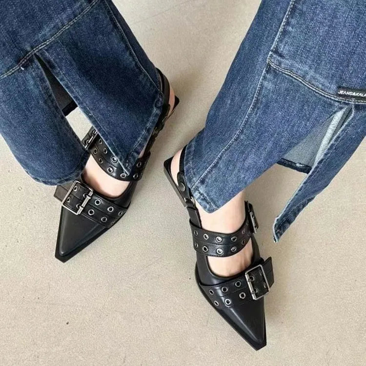 Mary Jane Pointy  Shoes for Women Skirt Small Leather Shoes Retro Chunky Single Shoes for Women