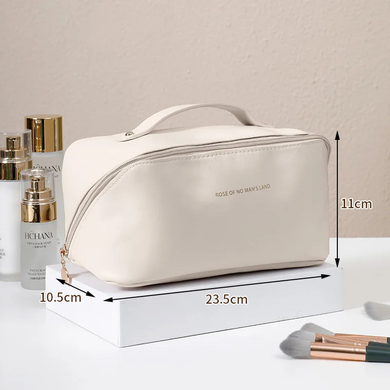 Large-Capacity Travel Cosmetic Bag Portable PU Makeup Pouch Women Waterproof Bathroom Wash Handbag Multi-functional Toiletry Kit