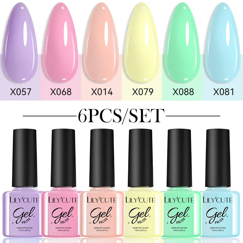 6Pcs 7ml Coffee Series Gel Nail Polish Set Soak Off UV LED Manicure Kit