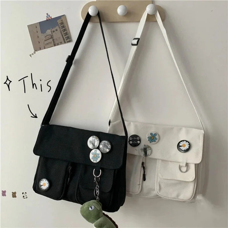 Women Canvas Messenger Bag Youth Ladies Fashion Shoulder Bag Student Large Capacity Female Crossbody Bags Woman Packet