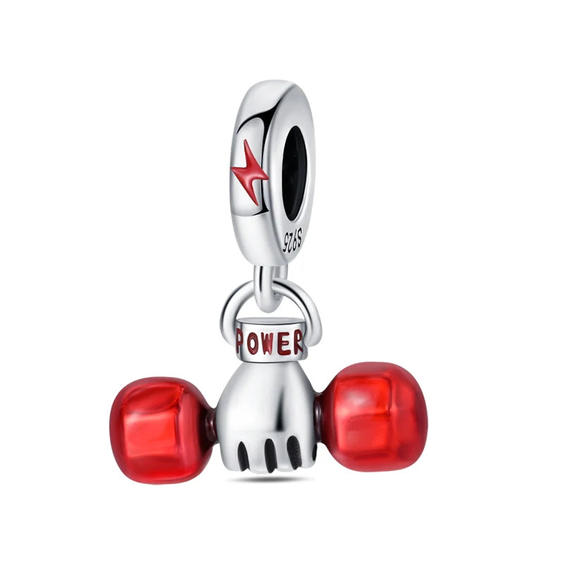 silver Dumbbell Badminn Soccer Charm Beads for Bracelet & Necklace Gift