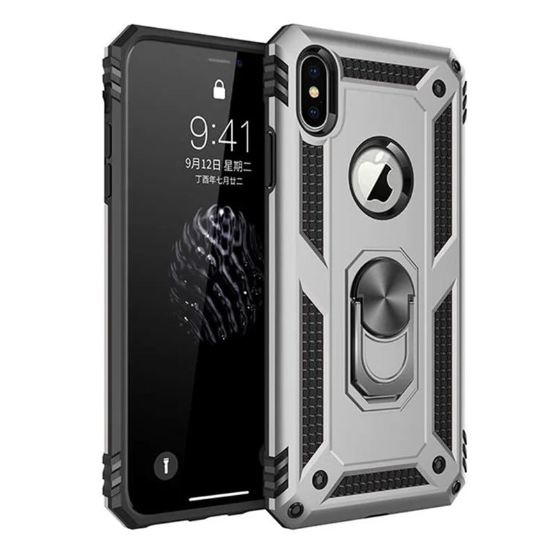 Shockproof Armor Holder Case For iPhone X XS Max XR 7 6 Cases Magnetic Ring Phone Cover For iPhone 6 6s 7 8 Plus Holder Case