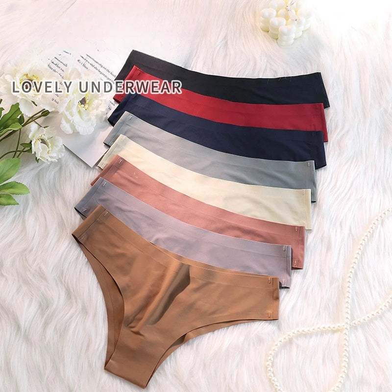 4PCS Women's Seamless Ice Silk Panties  Low Waist Soft G-String Briefs