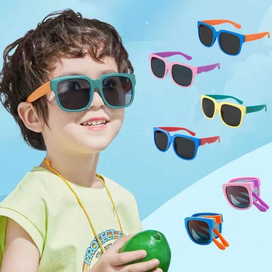 Kids Colorful Foldable Sunglasses  UV400 Square Shades for Boys & Girls
