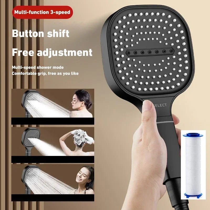 13cm High-Pressure Shower Head – 3 Modes Massage Spray with Filter