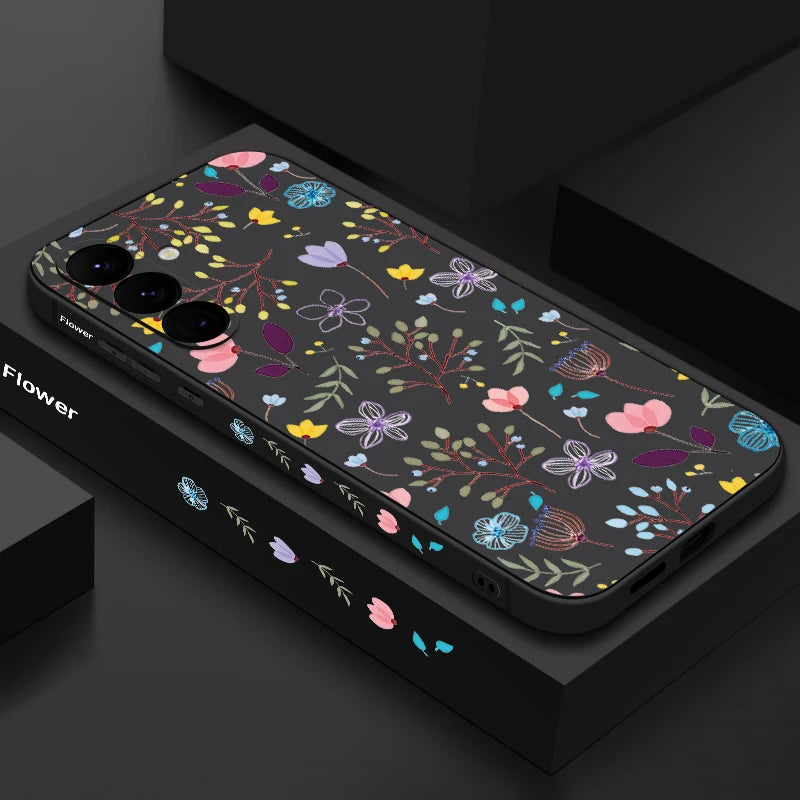 Luxury Flower Print Silicone Case with Lanyard for Samsung Galaxy Cover