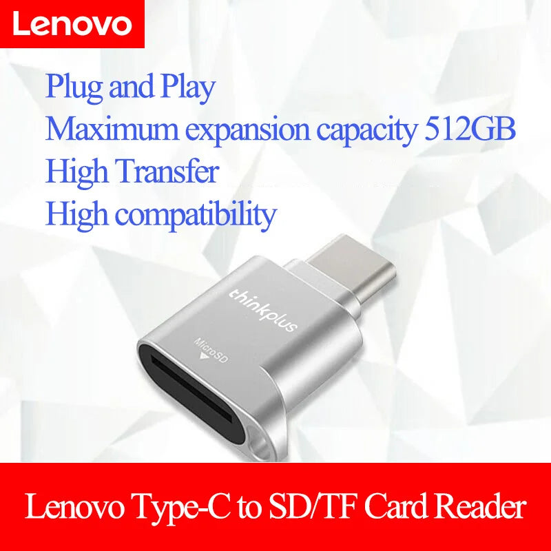 Lenovo Micro SD Card Reader, USB C to SD Card Reader, Type C TF Memory Card Reader with USB C to USB Adapter