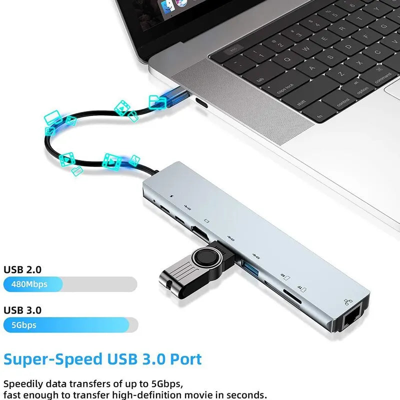 8-in-1 USB-C Hub 4K Thunderbolt 3 Docking Station Adapter for MacBook iPad