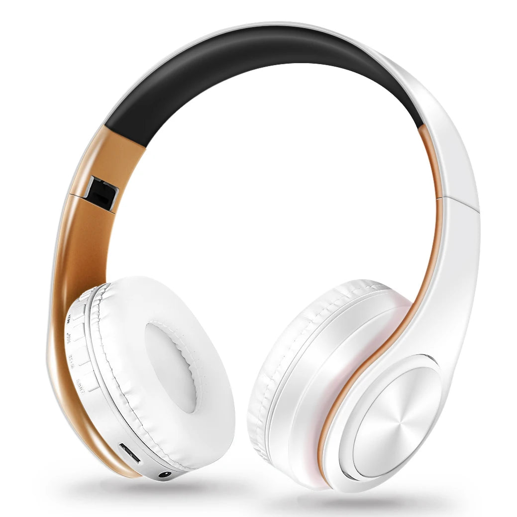 Gold Wireless Bluetooth Headphones w/Mic & 3.5mm Jack for iPhone Samsung