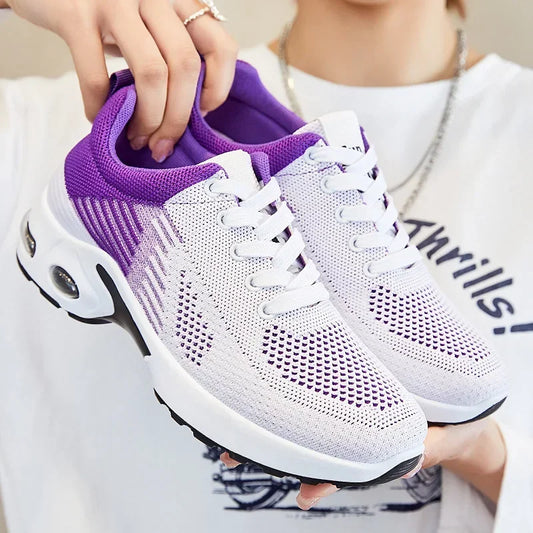 unisex Air Cushion Running Shoes Breathable Mesh Lace-Up Trainers