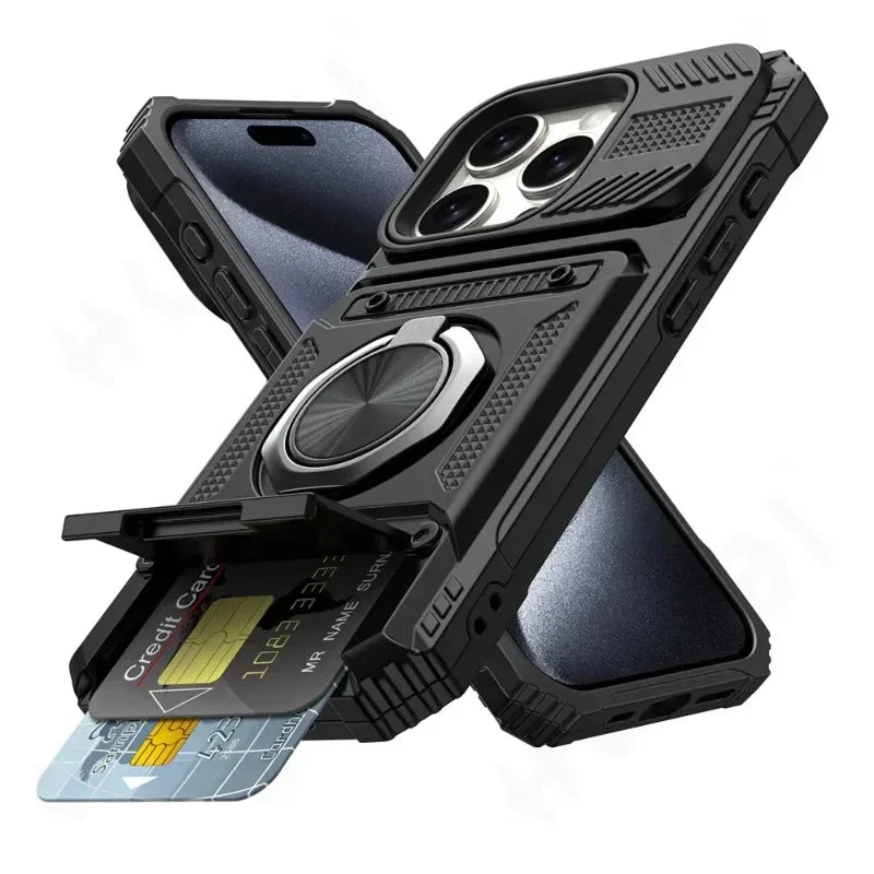 Case For iPhone 16 15 14 13 12 11 Pro Max  Magnetic Rotated Ring Kickstand Heavy Duty Drop Protection Wallet Cover