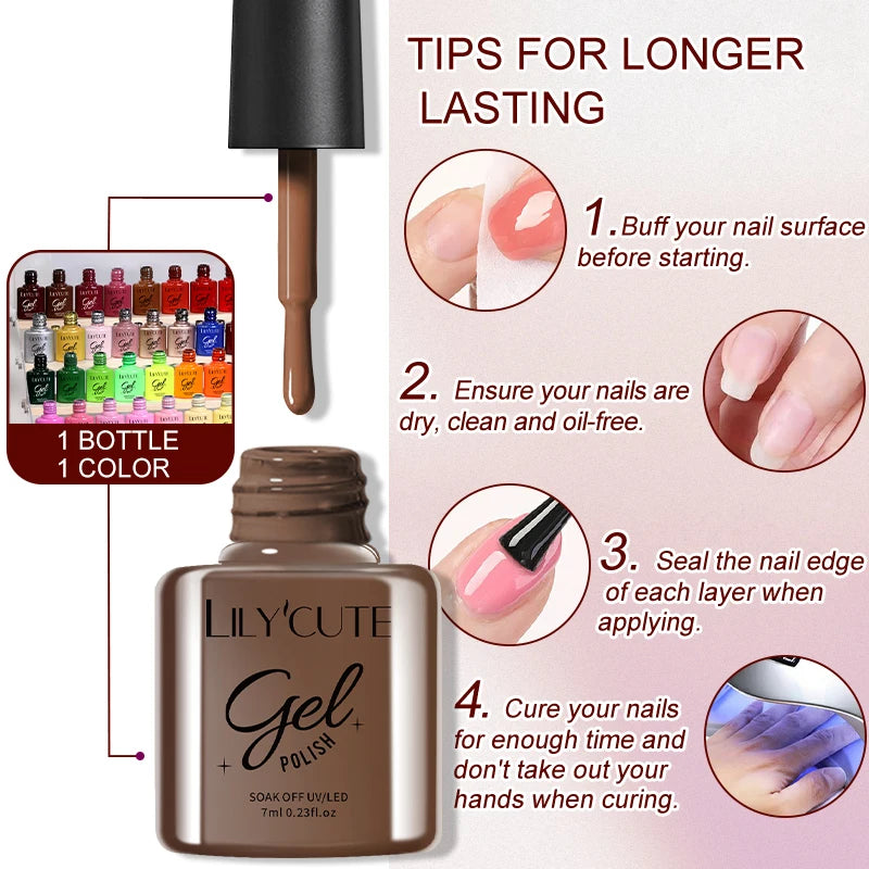 6Pcs 7ml Coffee Series Gel Nail Polish Set Soak Off UV LED Manicure Kit