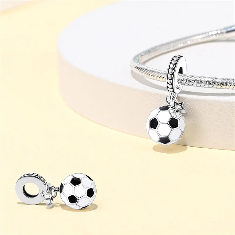 silver Dumbbell Badminn Soccer Charm Beads for Bracelet & Necklace Gift