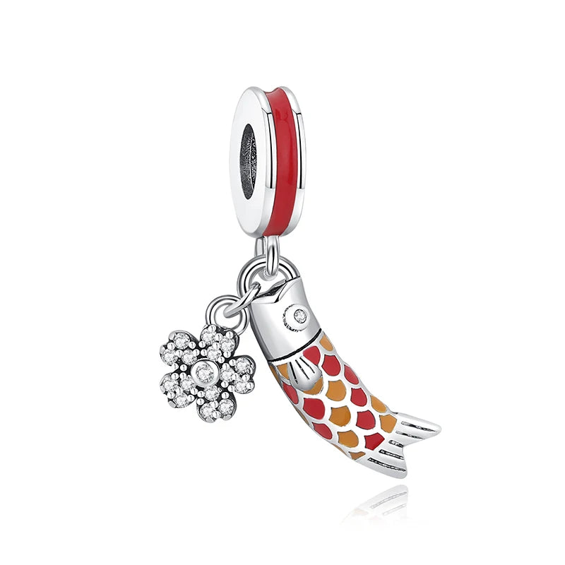 Silver Japanese Doll Fortune Cat Charm Bead for Bracelets