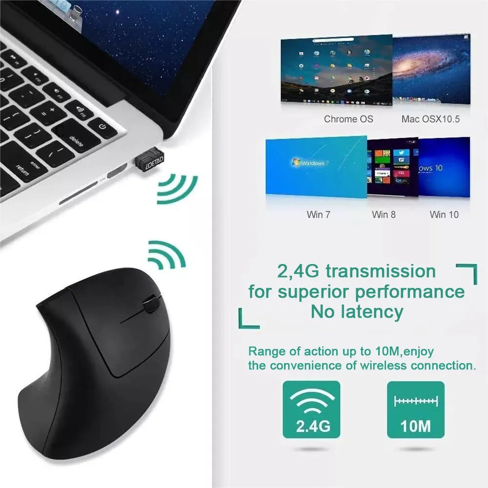 Ergonomic Vertical Wireless Mouse 2.4GHz 6-Button 1600 DPI for PC Laptop