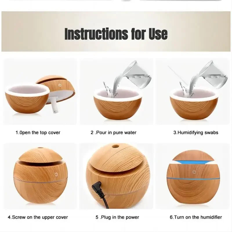 USB Ultrasonic Cool Mist Humidifier Wood Grain Aroma Diffuser Air Purifier