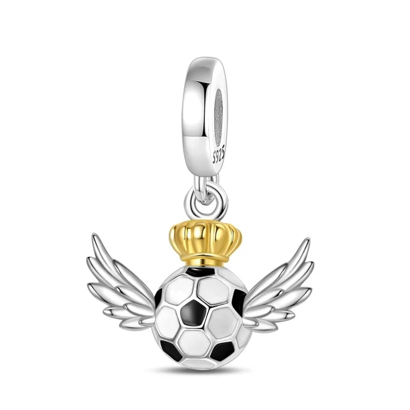 silver Dumbbell Badminn Soccer Charm Beads for Bracelet & Necklace Gift