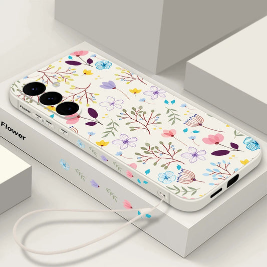 Luxury Flower Print Silicone Case with Lanyard for Samsung Galaxy Cover
