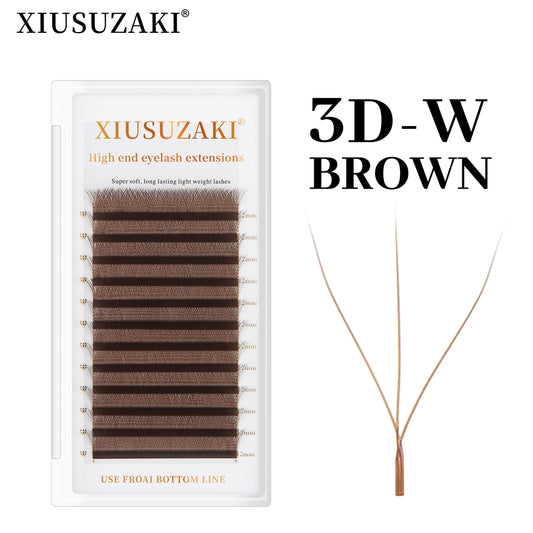 Brown 3D W-Shaped Eyelashes Extensions 3 Tips C/D Curl High Quality Individual Premade Volume Fans False Lashes Shop