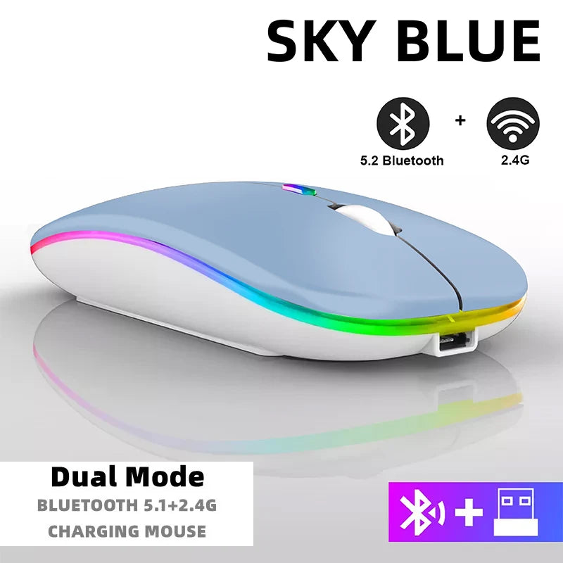 Bluetooth Wireless RGB Mouse Rechargeable for iPad PC Laptop Tablet Phone