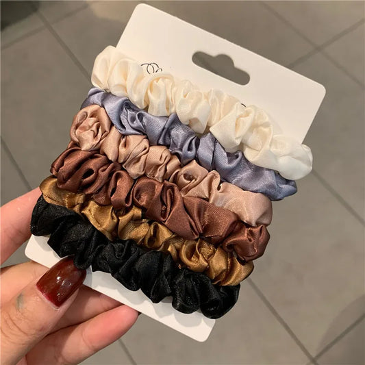6PCS Silk Hair Scrunchies Women Elastic Ponytail Ties Solid Color Bands