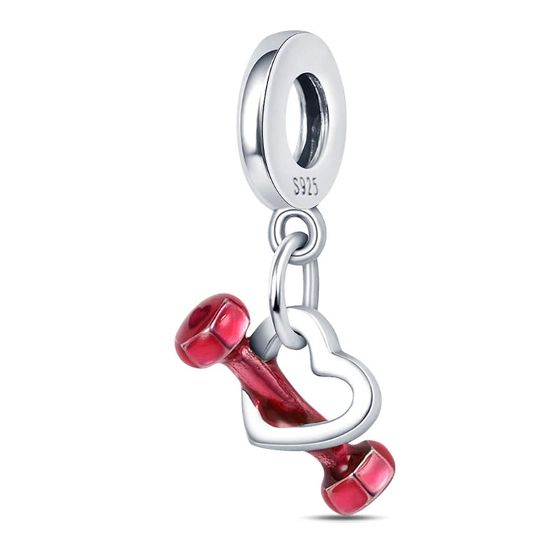 silver Dumbbell Badminn Soccer Charm Beads for Bracelet & Necklace Gift