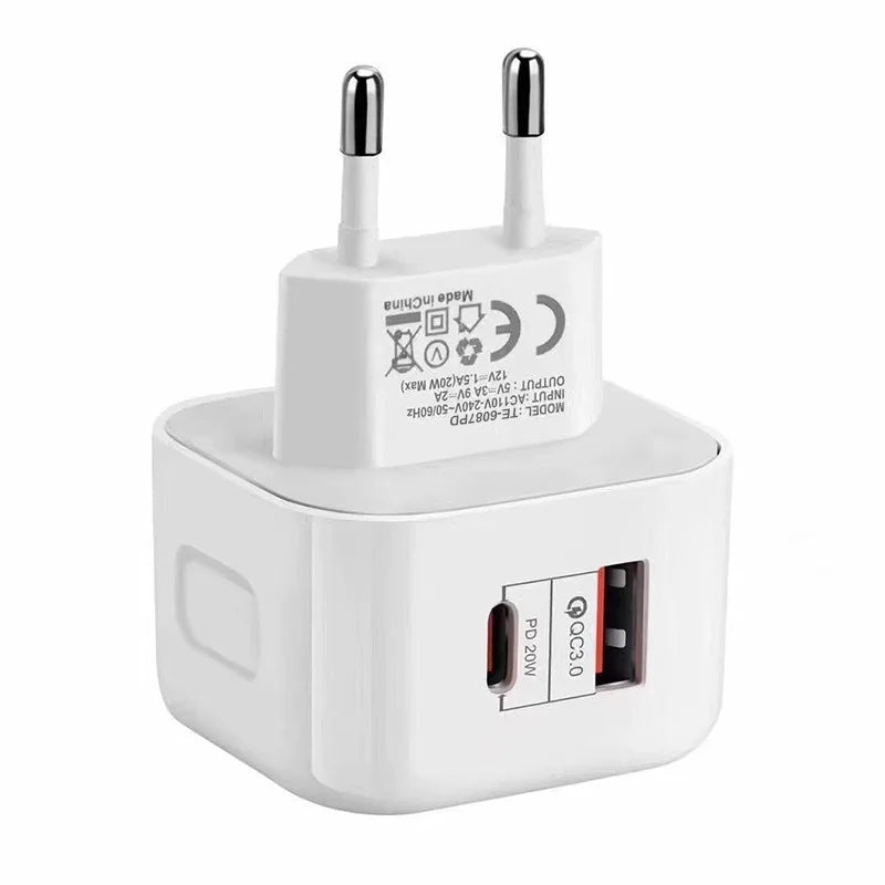 40W Dual USB-C PD Fast Wall Charger for iPhone 11-15 iPad Xiaomi Huawei