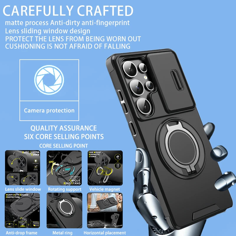 For Samsung Galaxy S25 Ultra Case Magnetic Holder Ring Phone Case For Samsung S25 + Plus S 25 Ultra Slide Camera Back Cover