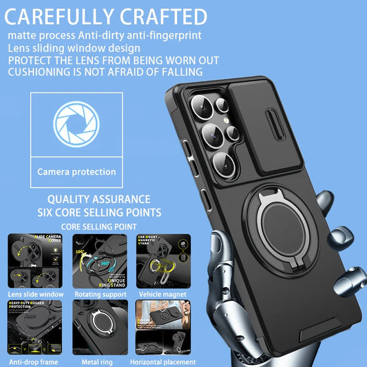 For Samsung Galaxy S25 Ultra Case Magnetic Holder Ring Phone Case For Samsung S25 + Plus S 25 Ultra Slide Camera Back Cover