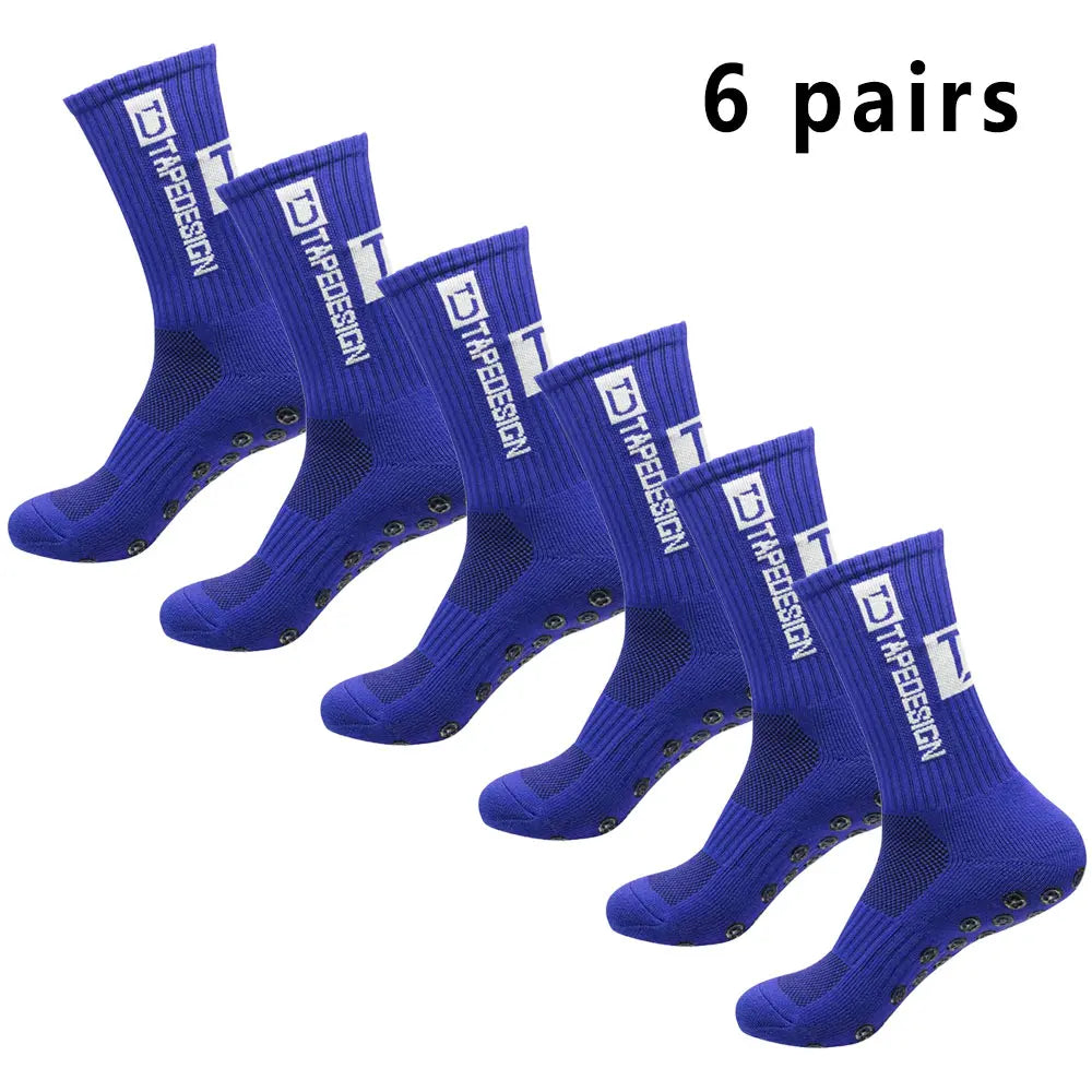 6 Pairs Men's Football Socks Non-Slip Grip Sports Mid-Calf Basketball Yoga