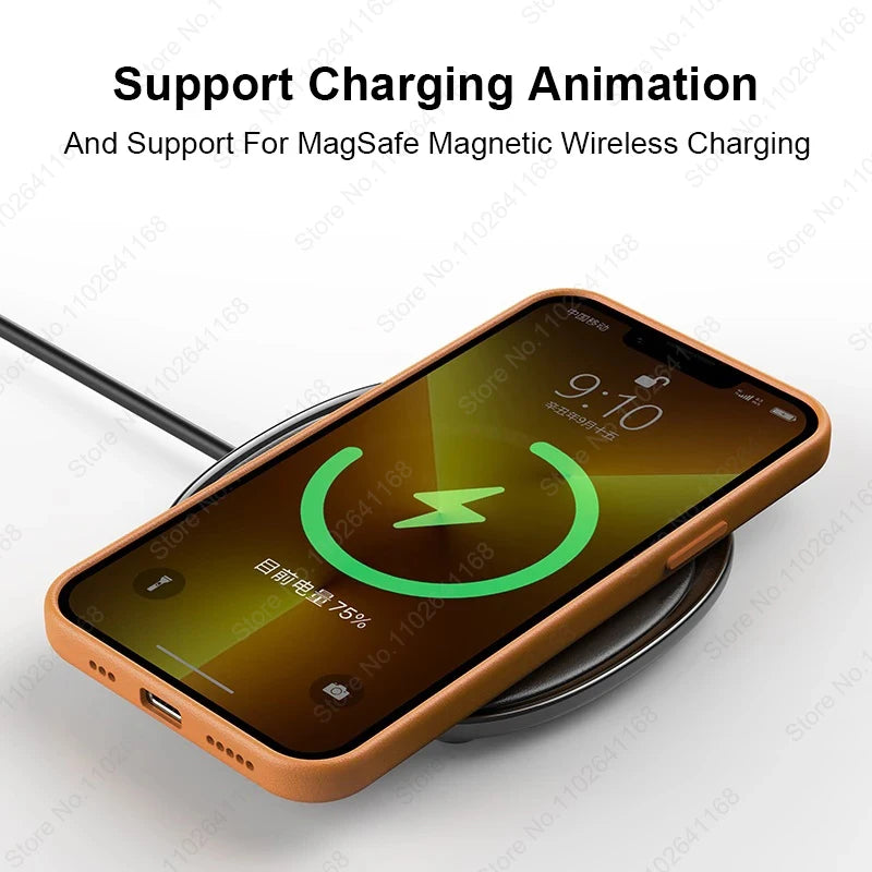 Animated Leather Case for iPhone MagSafe Magnetic Wireless Charging Cover
