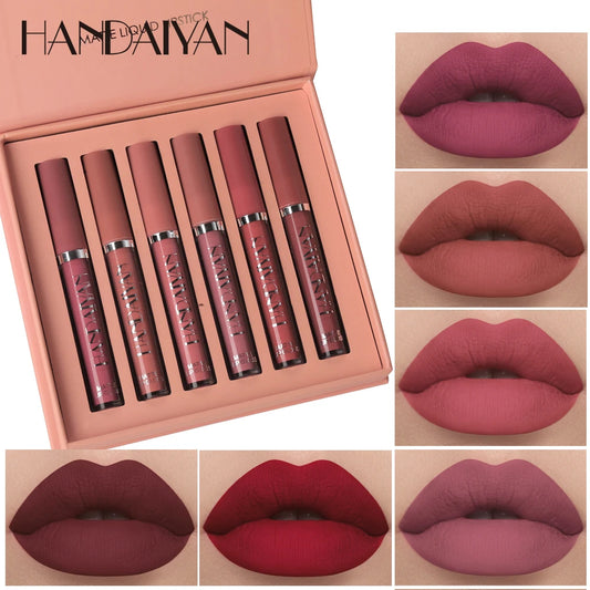 6PCS Non-Stick Matte Liquid Lipstick Set Long-Lasting Lip Gloss Gift Box