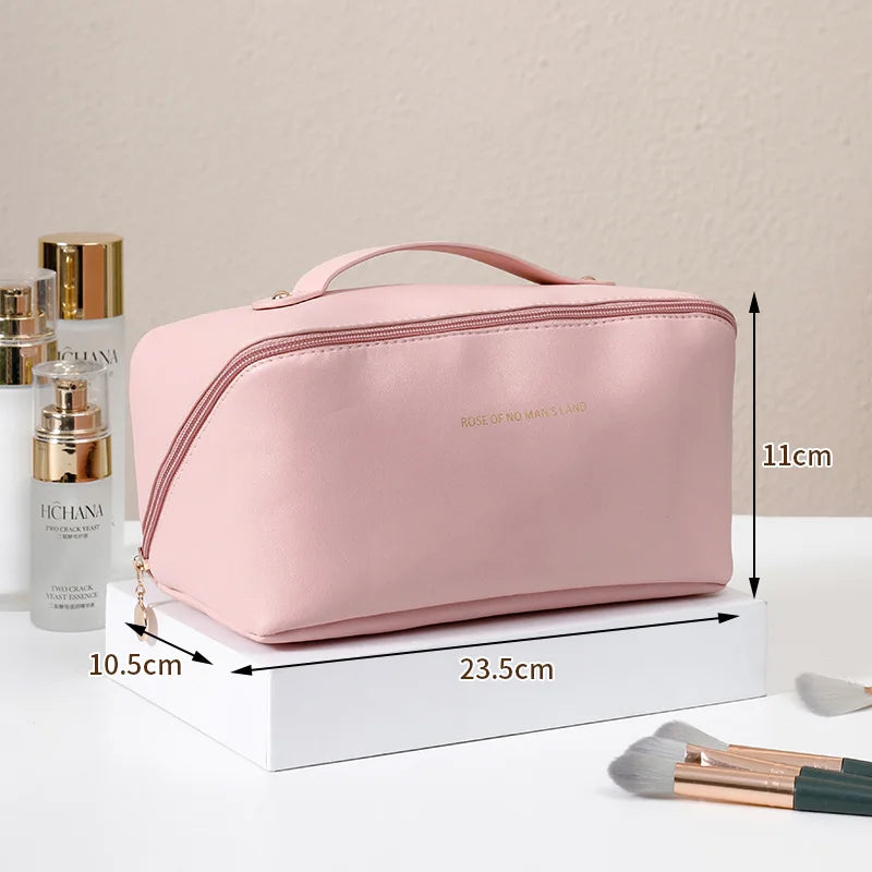 Large-Capacity Travel Cosmetic Bag Portable PU Makeup Pouch Women Waterproof Bathroom Wash Handbag Multi-functional Toiletry Kit