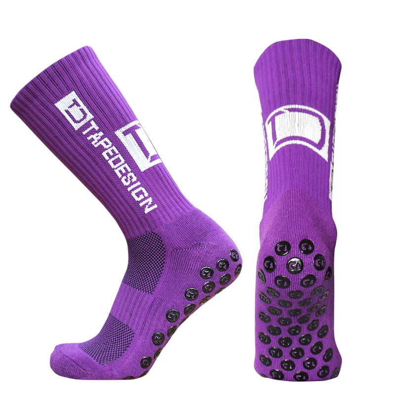 2 Pairs TapeDesign Football Socks Round Silicone Grip, Anti-Slip Sports Socks for Men & Women