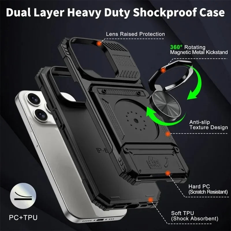 Case For iPhone 16 15 14 13 12 11 Pro Max  Magnetic Rotated Ring Kickstand Heavy Duty Drop Protection Wallet Cover