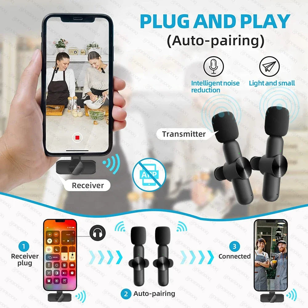 Wireless Lavalier Microphone  Mini Clip-On Mic for iPhone & Android, Recording, Live, Gaming