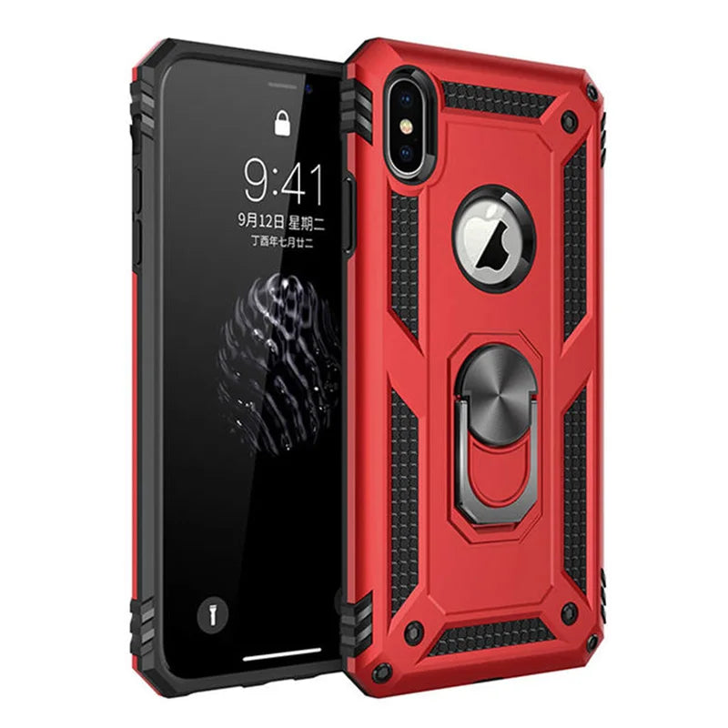 Shockproof Armor Holder Case For iPhone X XS Max XR 7 6 Cases Magnetic Ring Phone Cover For iPhone 6 6s 7 8 Plus Holder Case