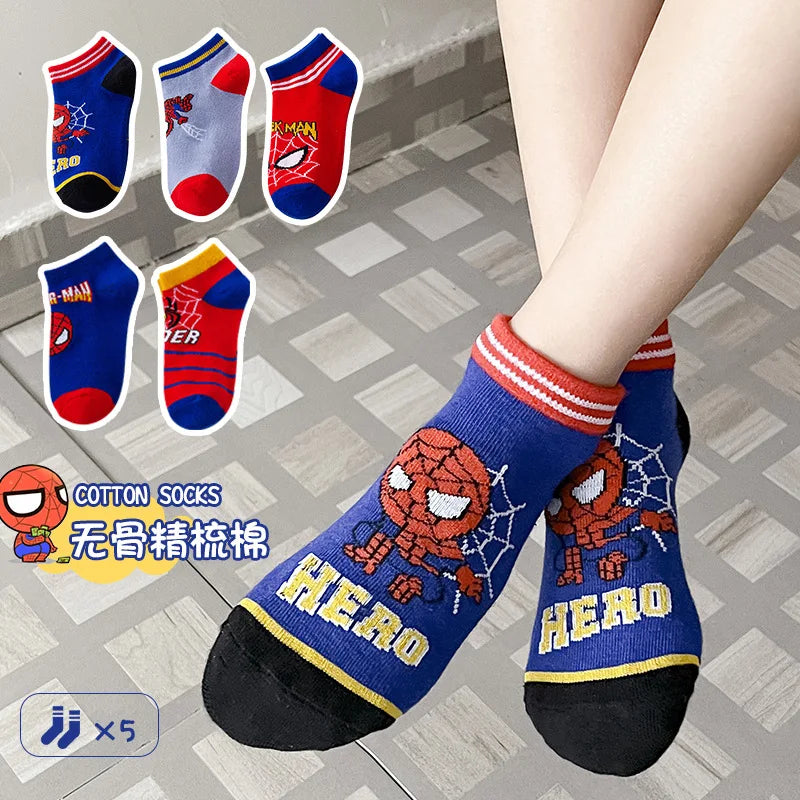 5 Pairs Kids Spiderman Socks Cartoon Boys Short Ankle 1-12Y Gift