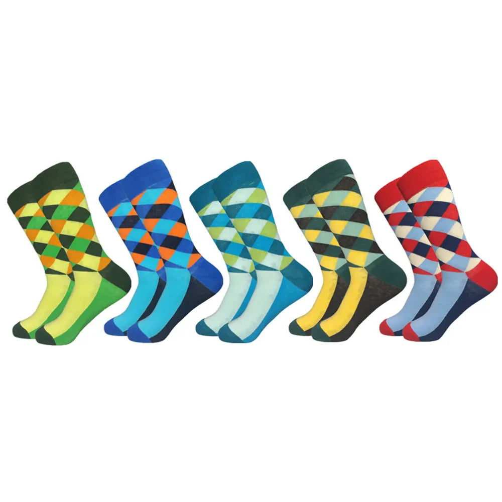 5 Pairs Men's Novelty Cotton Socks Colorful Pattern Funny Crew"