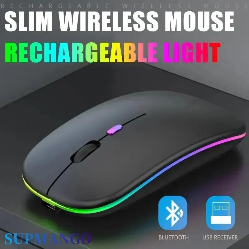 Rechargeable Wireless Mouse Silent LED Backlit Dual Mode for PC Laptop