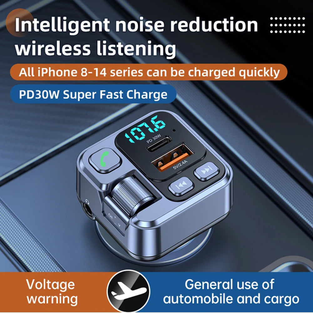 Car Bluetooth FM Transmitter USB PD20W Fast Charger Adapter for Phones