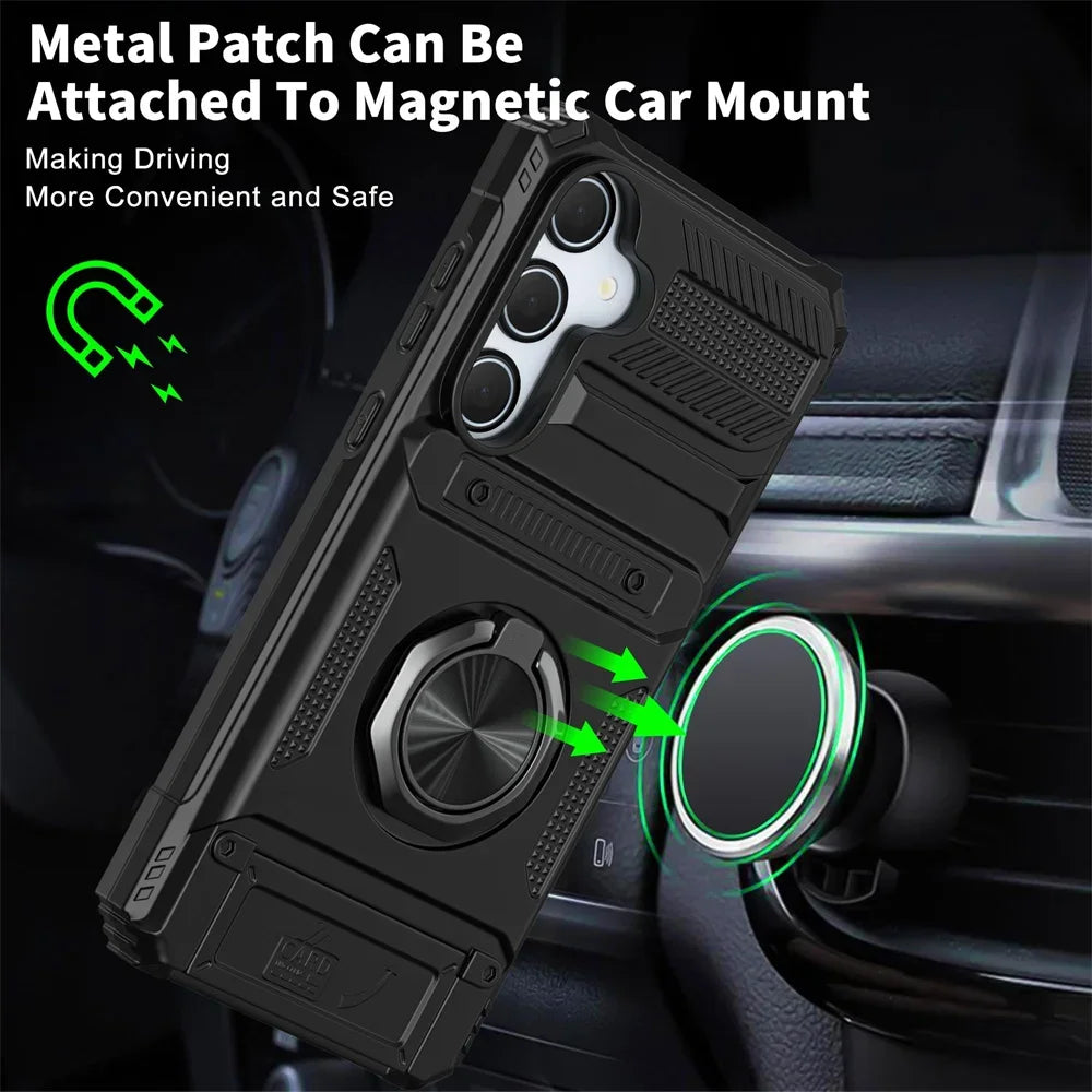 Case For Samsung Galaxy S24 S25 Ultra Plus A55 A35 A15 4G 5G Magnetic Rotated Ring Kickstand Heavy Drop Protection Wallet Cover