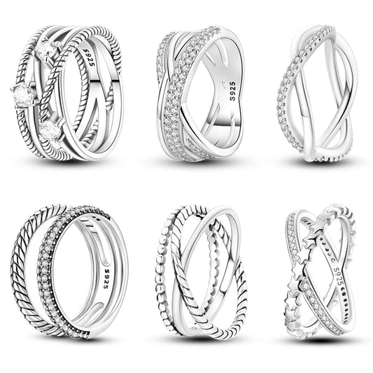 Silver Colour Star Zircon Ring for Women Wedding Engagement Gif