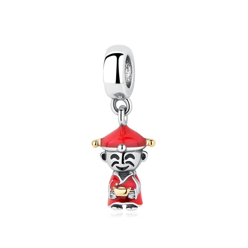 Silver Japanese Doll Fortune Cat Charm Bead for Bracelets