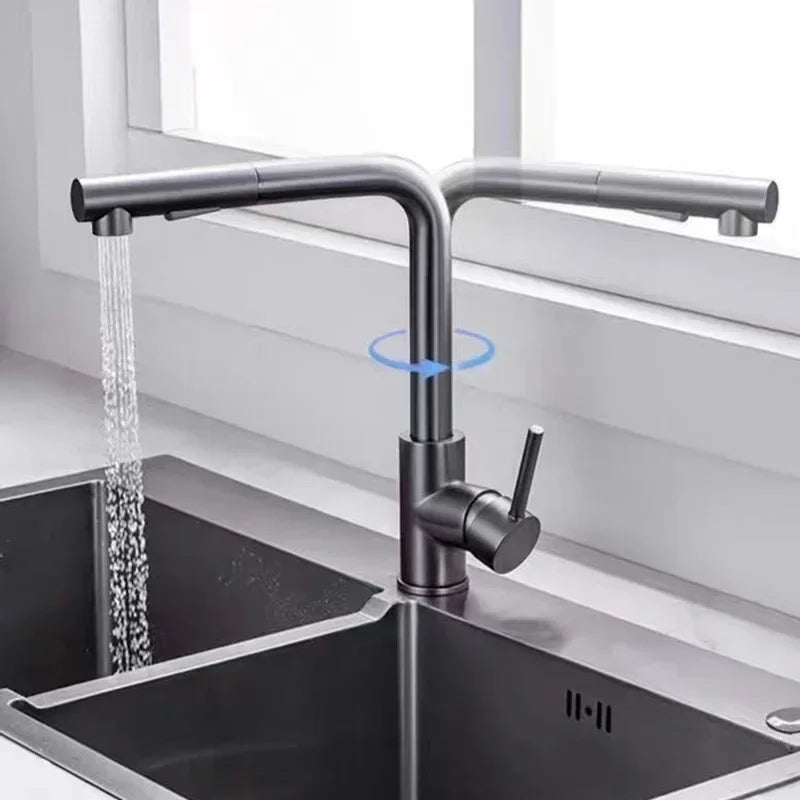 Black Pull-Out Kitchen Faucet Stainless Steel 2-Mode Sprayer Hot & Cold Tap