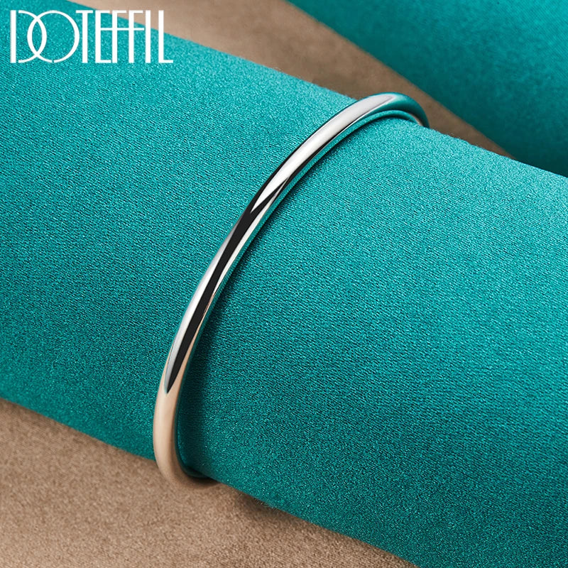 S925 Silver 4mm Smooth Bead Bracelet Bangle for Men & Women Gift